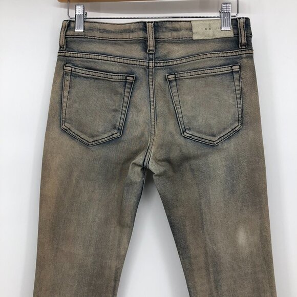 IRO Tan Distressed Mid-Rose Skinny Jeans in faded Blue  and brown mix size 25 - Picture 4 of 16